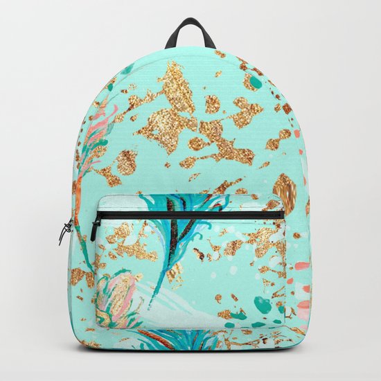 Feather peacock peach mint #7 Backpack