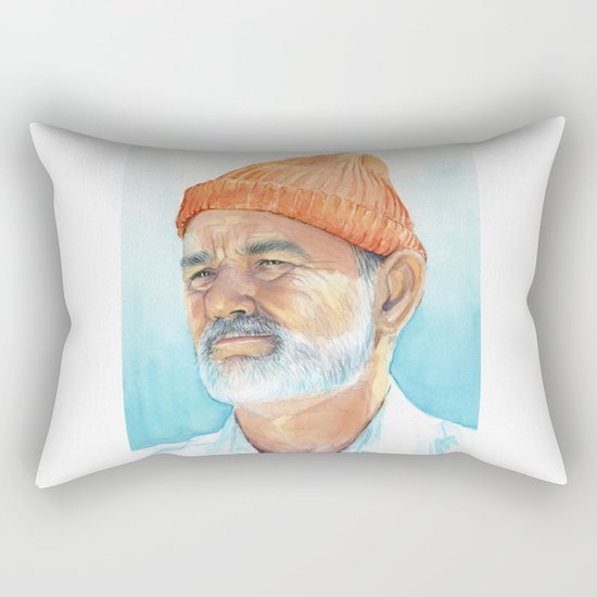 Steve Zissou Art Life Aquatic Bill Murray Watercolor Portrait Rectangular Pillow