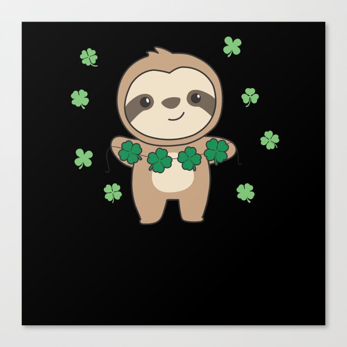 Sloth With Shamrocks Cute Animals For Luck Canvas Print