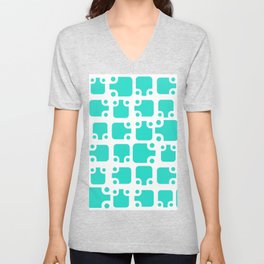 Mid Century Modern Abstract Pattern Slate Turquoise 1 V Neck T Shirt