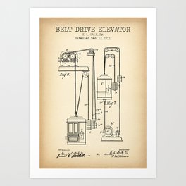 Elevator vintage patent Art Print