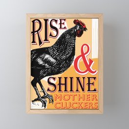 Rise and Shine Mother Cluckers | Rooster at Dawn | Vintage Roosters and Chickens | Framed Mini Art Print