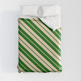 [ Thumbnail: Bisque & Dark Green Colored Stripes/Lines Pattern Duvet Cover ]