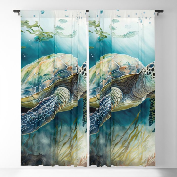 Sea Turtle Swimming Underwater Blackout Curtain