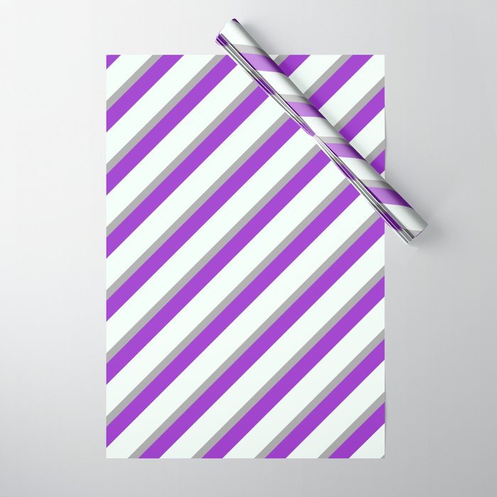 Dark Gray, Dark Orchid, and Mint Cream Colored Lined/Striped Pattern Wrapping Paper