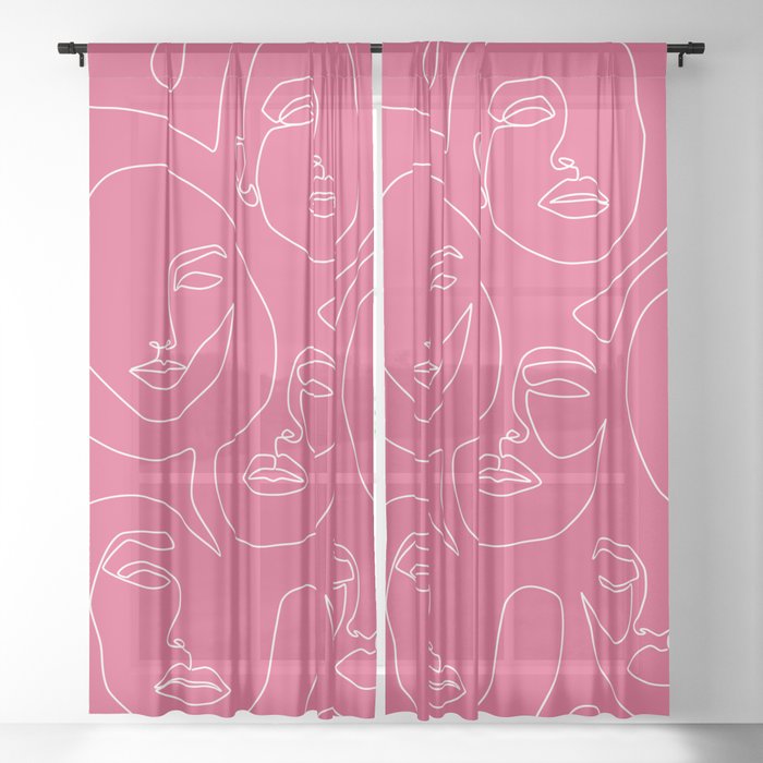 Faces In Pink Sheer Curtain