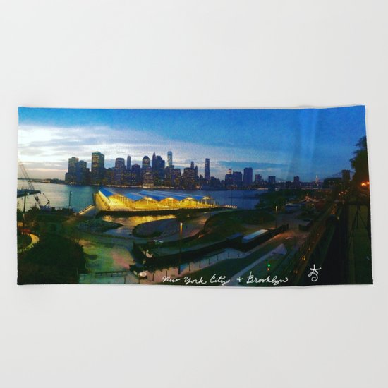 New York City as viewed from the Beautiful Brooklyn Heights Beach Towel