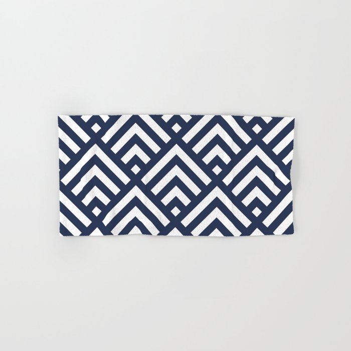 Navy Blue geometric art deco diamond pattern Hand & Bath Towel