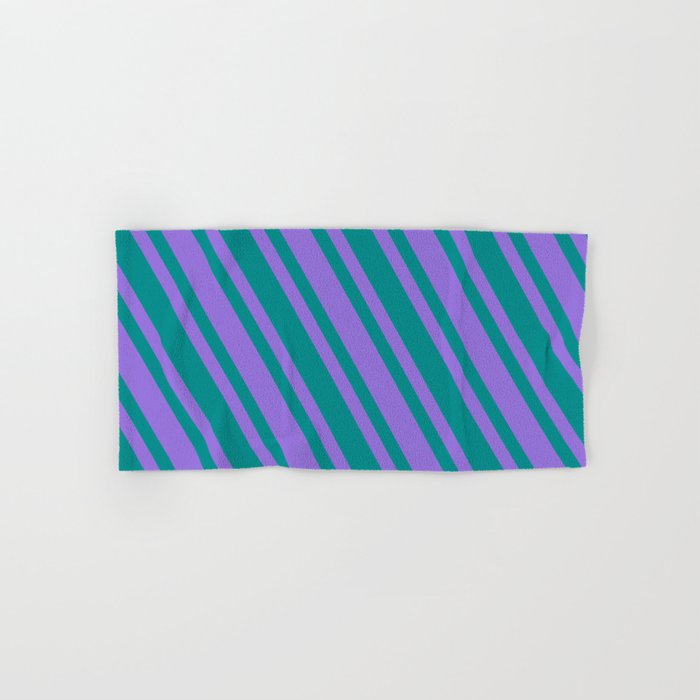 Dark Cyan & Purple Colored Lined/Striped Pattern Hand & Bath Towel