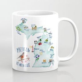 Watercolor Michigan Map Coffee Mug | Explore, Watercolor, Typography, Pop Art, Handdrawn, Lighthouses, Mittenstate, Holland, Travel, Mackinac 