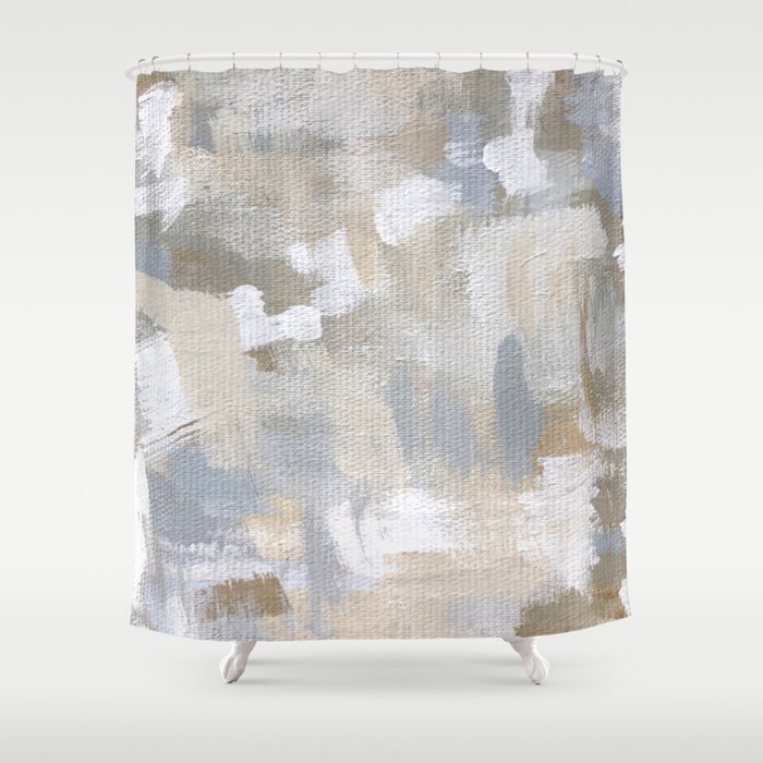 Neutral Abstract Cream and Blue Shower Curtain