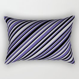 [ Thumbnail: Grey, Dark Slate Blue, and Black Colored Lined/Striped Pattern Rectangular Pillow ]