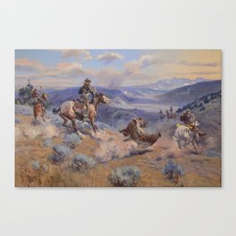 Charles Marion Russell - Loops And Swift Horses Canvas Print