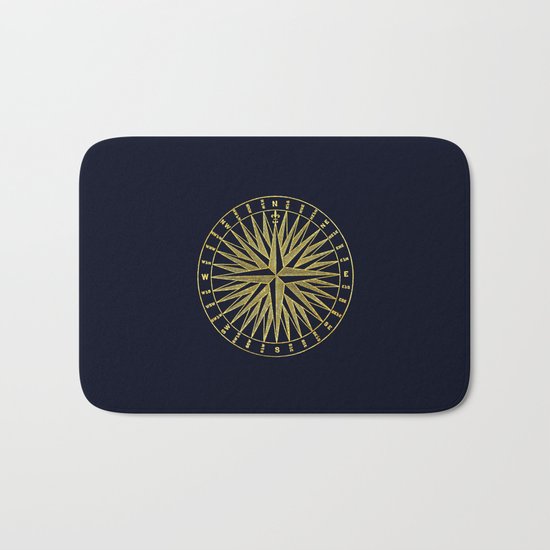 The golden compass- maritime print with gold ornament Bath Mat