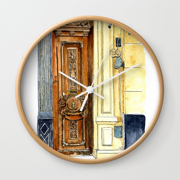 Carved Wooden Door In Old Havana Cuba Wall Clock By Anyatoomre