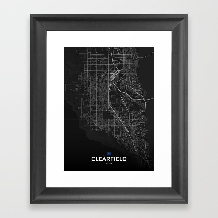 Clearfield, Utah, United States - Dark City Map Framed Art Print