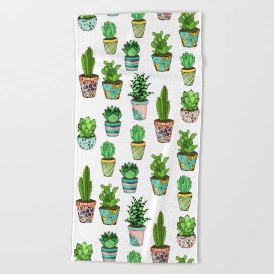 Green cactus Beach Towel
