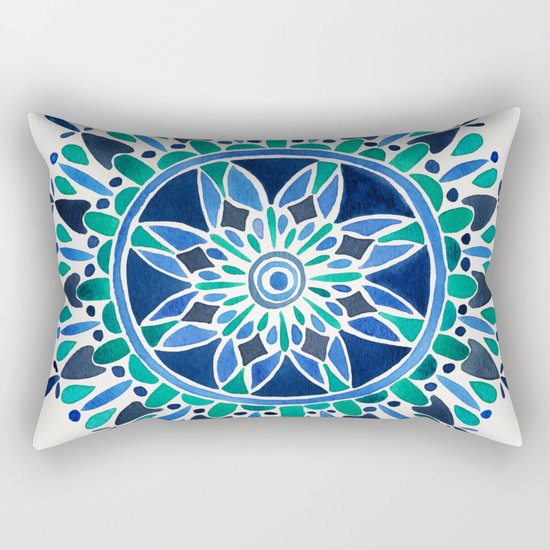 Blue & Turquoise Mandala Rectangular Pillow