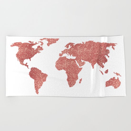 World Map Rose Gold Glitter Beach Towel