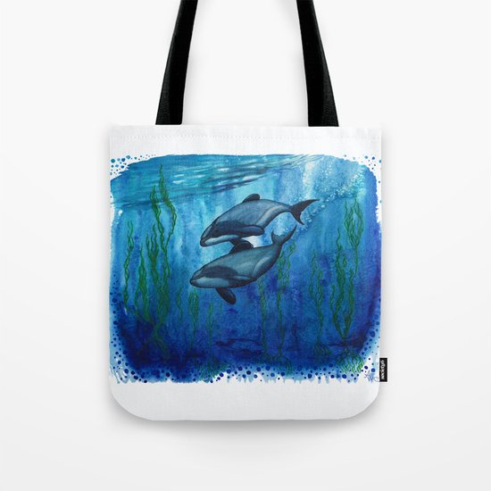 "Maui's Magic" by Amber Marine ~ (Maui's Dolphins) Watercolor Painting, (c) 2016 Tote Bag
