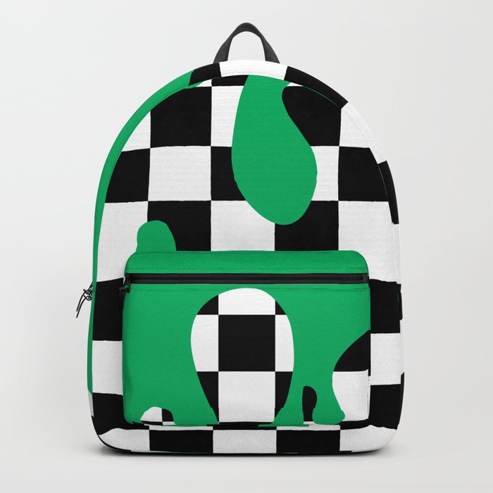 Black and white chessboard with green splash  Backpack