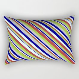 [ Thumbnail: Blue, Light Cyan, Brown, Green, and Grey Colored Striped Pattern Rectangular Pillow ]