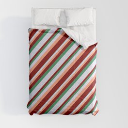 [ Thumbnail: Light Salmon, Maroon, Sea Green & Lavender Colored Lined/Striped Pattern Comforter ]