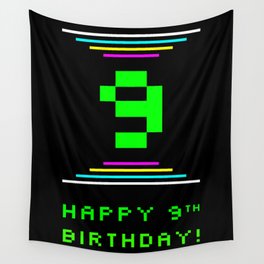 [ Thumbnail: 9th Birthday - Nerdy Geeky Pixelated 8-Bit Computing Graphics Inspired Look Wall Tapestry ]