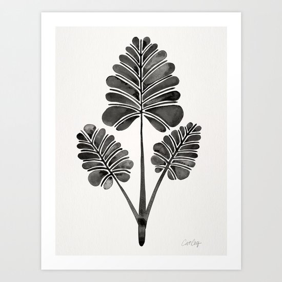 Tropical Palm Leaf Trifecta – Black Palette Art Print