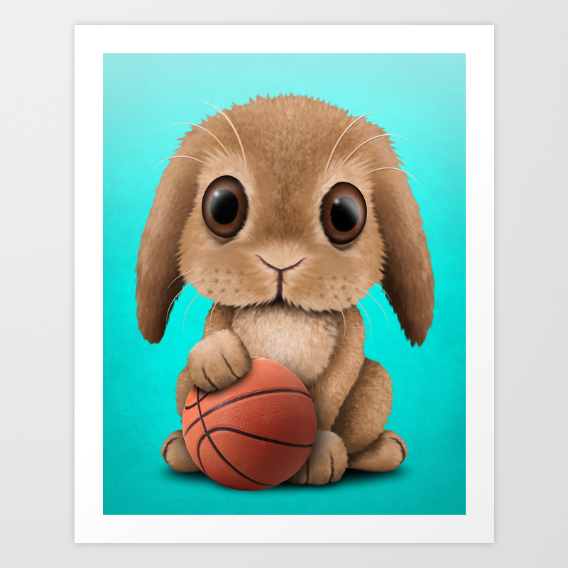 Cute Baby Bunny Playing With Basketball Art Print By Jeffbartels