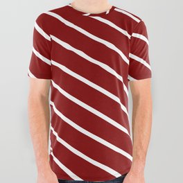 [ Thumbnail: Maroon & White Colored Lines/Stripes Pattern All Over Graphic Tee ]