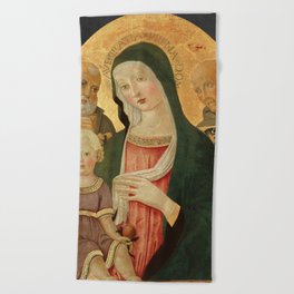 Madonna and Child with Saint Jerome and Saint Bernardino of Siena by Benvenuto di Giovanni Beach Towel