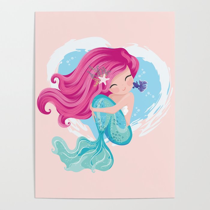 Cute mermaid illustration Poster by Senay Kurtulus | Society6