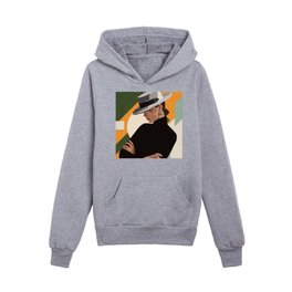 Mysterious woman in hat abstract 2 Kids Pullover Hoodies