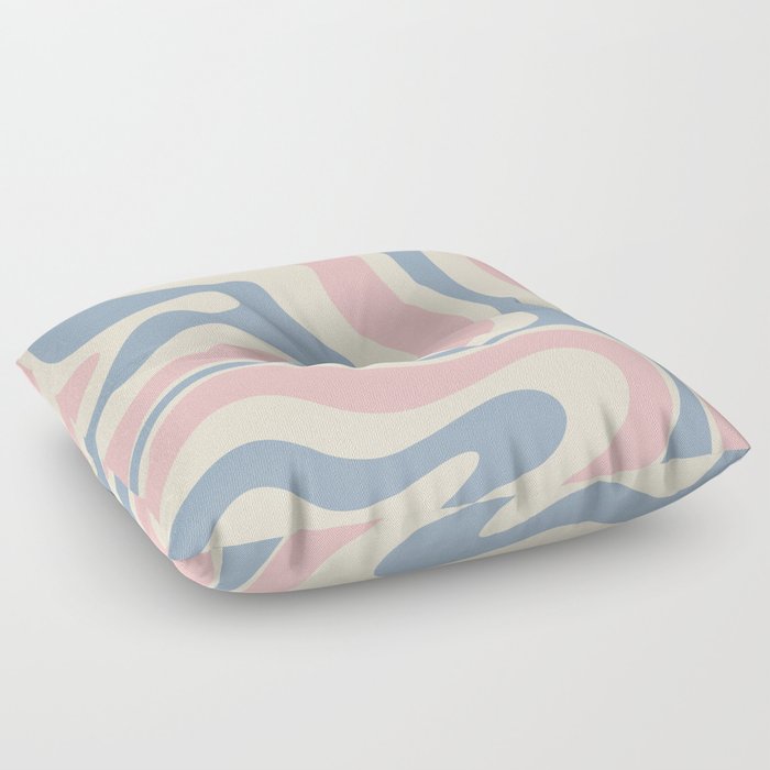 Modern Retro Liquid Swirl Abstract Pattern Square in Light Blue and Pink Floor Pillow