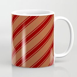 [ Thumbnail: Sienna and Maroon Colored Lined/Striped Pattern Coffee Mug ]