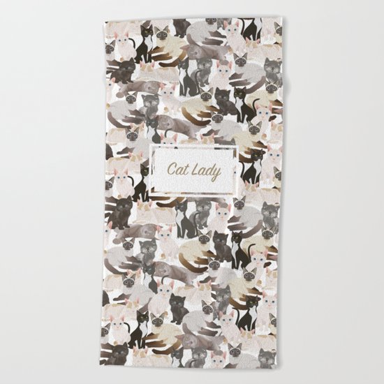 Cat lady Beach Towel