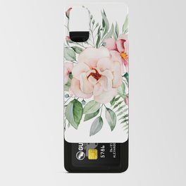 Watercolor light pink flowers and green leaves bouquet illustration Android Card Case