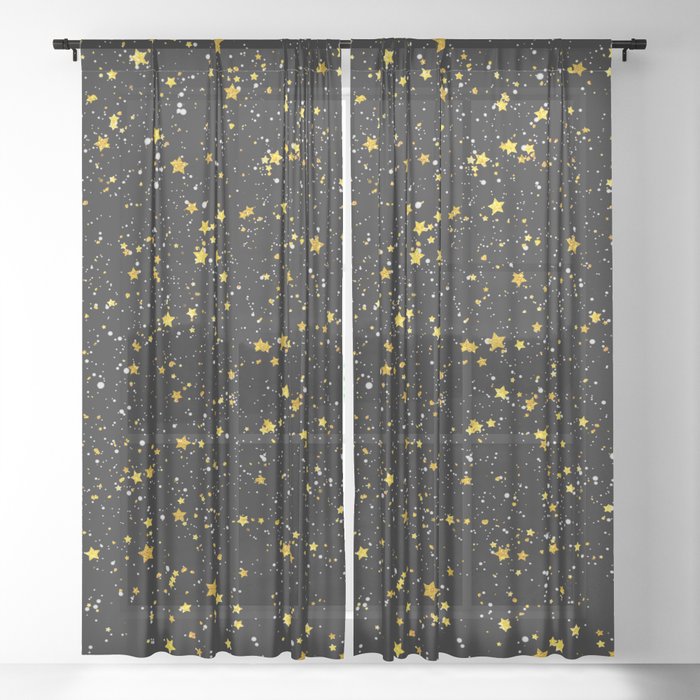 Glitter Stars3 - Gold Black Sheer Curtain
