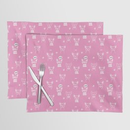 Pink and White Hand Drawn Dog Puppy Pattern Placemat