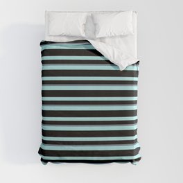 [ Thumbnail: Turquoise, Black, and Slate Gray Colored Stripes Pattern Duvet Cover ]