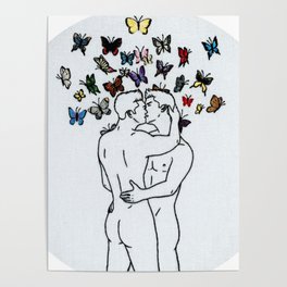 Embroidery art "Butterfly" printed/ Gay art Poster