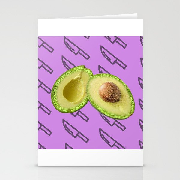 Sparkly Avocado on Purple Stationery Cards