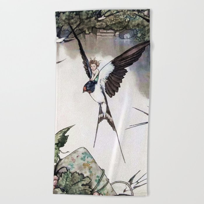 “Thumbelina” Fairy Tale by W Heath Robinson Beach Towel