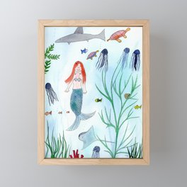 Cute Mermaid Watercolor Illustration Framed Mini Art Print