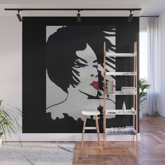 Glamour Vibe Red Lips and Purple Eyes Portrait Silhouette Wall Mural
