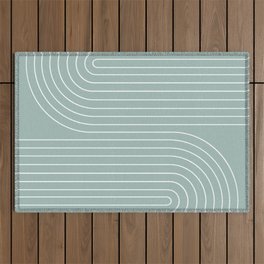 Minimal Line Curvature VII Sage Green Mid Century Modern Arch Abstract Outdoor Rug
