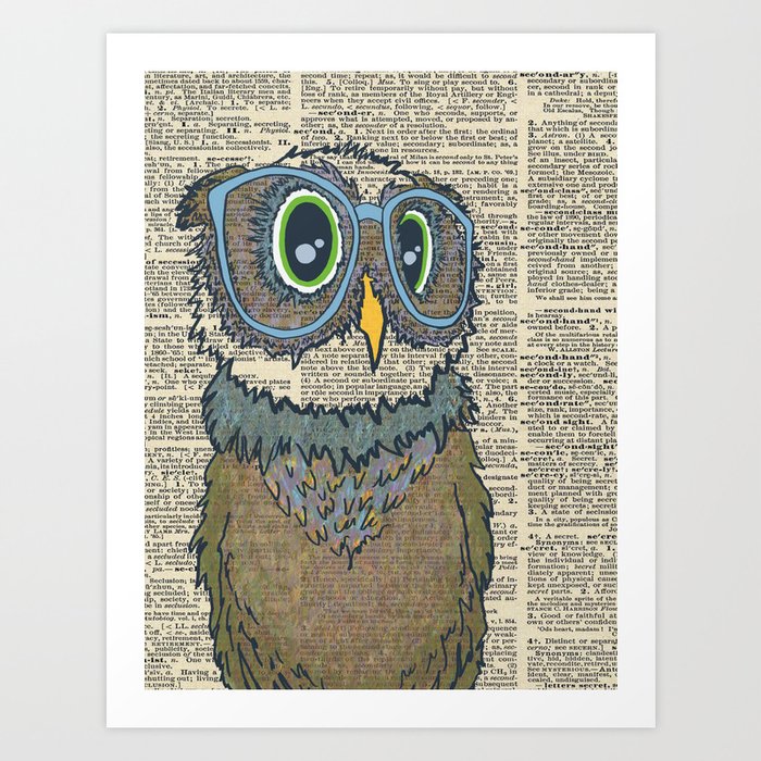 Owl wearing glasses Art Print