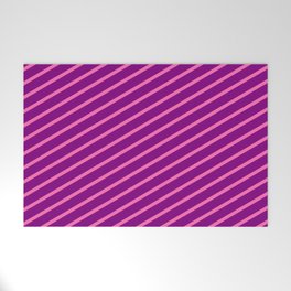 [ Thumbnail: Purple & Hot Pink Colored Stripes Pattern Welcome Mat ]