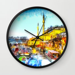 Istanbul Art Wall Clock | Istanbulwatercolour, Fishingboats, Watercolourseascape, Mosque, Istanbulart, Istanbul, Istanbulmosque, Watercolourlandscape, Fishingboatart, Bosphorus 